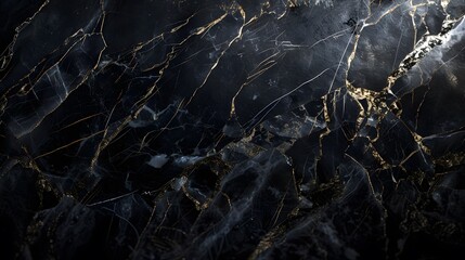 Elegant and luxurious black marble stone texture with golden veins, high gloss finish for wallpaper background - obrazy, fototapety, plakaty