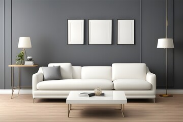 Minimalist Interior Design: White Couch, Picture Frame, Rectangular Flooring