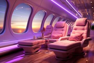 a realistic and captivating mockup of an airplane seat with an lcd screen, showcasing an engaging and immersive entertainment interface to enhance the passenger experience during a flight. - obrazy, fototapety, plakaty