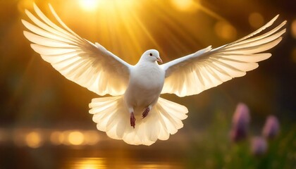Holy Spirit: White Dove with Open Wings in Golden Aura