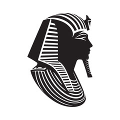 Grand Pharaoh Tutankhamun Silhouette Portrait - A Reverent Gaze into the Eyes of Ancient Majesty with Illustration - Minimallest Vector
