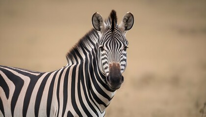 Fototapeta na wymiar A Zebra With Its Ears Flattened Back In Alertness Upscaled 2