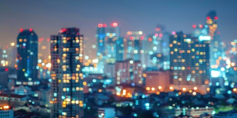 blurred modern buildings cityscape at night
