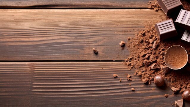 Chocolate candies on a wooden background. Top view. Toned.