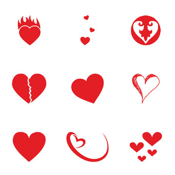 a collection of hearts and a red heart