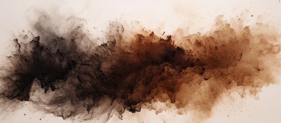 A close up shot capturing the black and brown smoke billowing out of a hole in a wall, resembling...