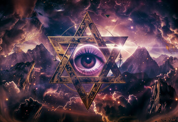 The All-Seeing Eye of the Illuminati in a Triangle - obrazy, fototapety, plakaty