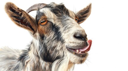 Portrait of a Goat Sticking Out Tongue