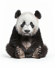 Fototapeta premium Panda Bear Sitting in Center of All-White Background