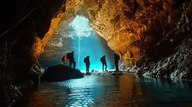 group of tourists were exploring a cave and came across a source of water,