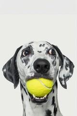 Whimsical Dalmatian Portrait with Tennis Ball in its mouth