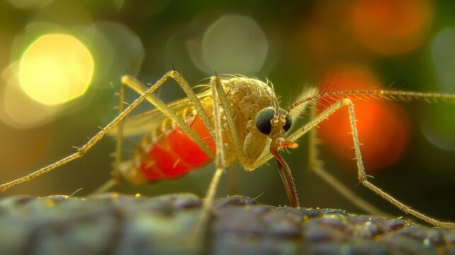 Mosquito Resting on Human Arm with Red Belly