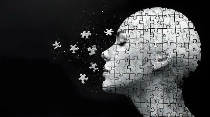 A jigsaw puzzle of a human head profile symbolizing cognitive psychology and mental health created with line design tools. Concept Creativity, Mental Health, Psychology, Cognitive Science, Art Design