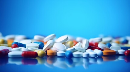 A close-up of colorful pills and capsules in various shapes and sizes