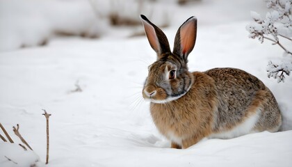 A Rabbit Blending Into Its Snowy Surroundings Upscaled 2