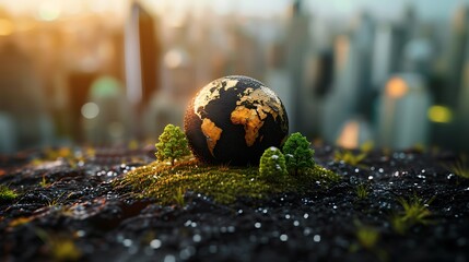 realistic earth globe with trees city in the background