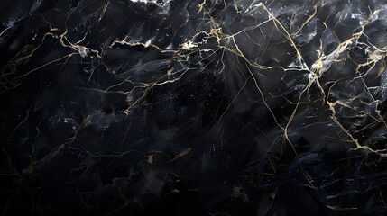 Stylish and lavish black marble stone texture with golden veins, high gloss finish for wallpaper background