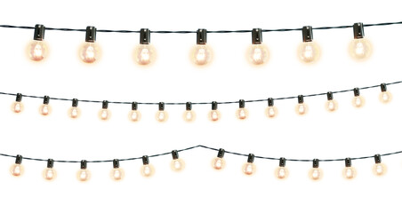  Decorative wire balls and string lights or Christmas and New Year cotton ball light garland. Png transparency