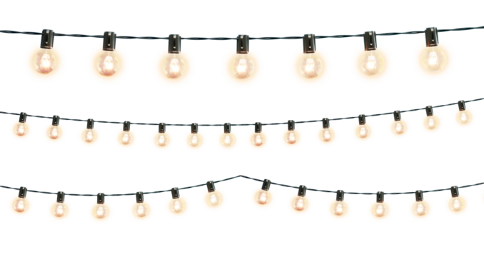  Decorative wire balls and string lights or Christmas and New Year cotton ball light garland. Png transparency