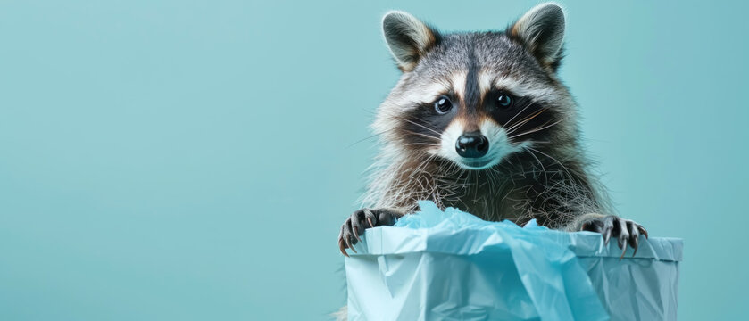 Raccoon in a recycling uniform, sorting through materials, acting as a conscientious environmental worker promoting sustainability.