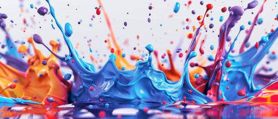 Crisp photography captures the moment where vividly colored liquids collide and splash, emphasizing motion and the interplay of color