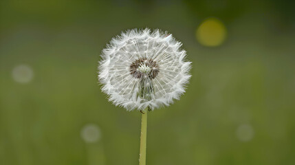 A close-up of a dandelion seed head, with individual seeds ready to be carried away by the wind