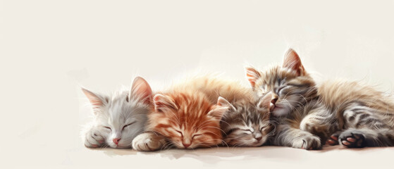 Family of illustrated cats huddled together, warmth of family bonds, comfort of home and companionship