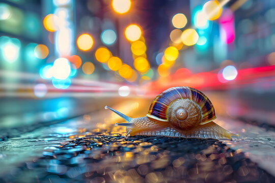 A snail crawling with motion effects in the background