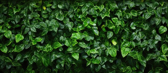A closeup of a lush green hedge, covered with an abundance of leaves. This terrestrial plant serves as a natural groundcover, providing a beautiful backdrop for events like weddings or funerals