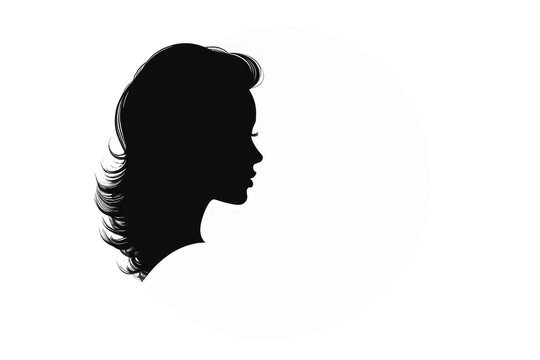 Black silhouette of a woman's head, central composition, stark contrast with the white background, isolated figure, stock illustration style, high quality, ultra clear, digital render