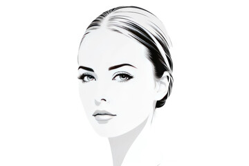 White silhouette of a woman's head, central composition, stark contrast with the white background, isolated figure, stock illustration style, high quality, ultra clear, digital render