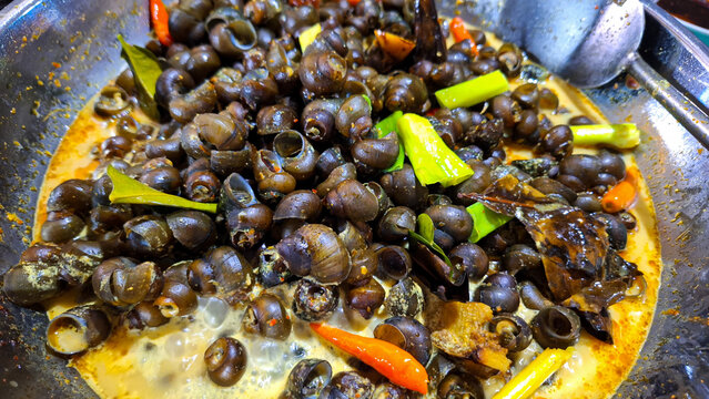 Tutut Stew, Traditional Food from Indonesia, Made from Tutut is a kind of freshwater slug. often consumed as a source of protein, This food popular in West Java, easy to find during ramadhan.