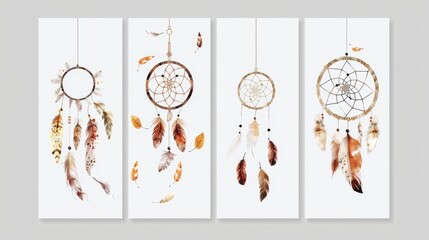 The boho style card collection includes feathers, arrows, and dream catchers