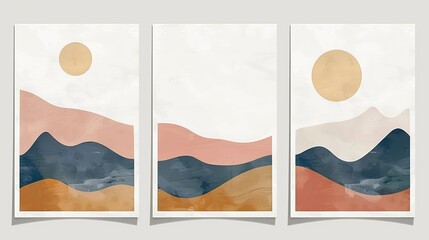 Landscape abstract posters. Modern boho background with mountains, minimal wall art. Modern prints.