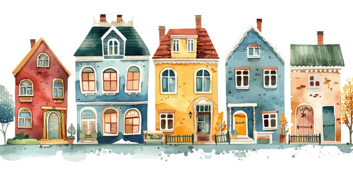 Colorful Watercolor European Townhouses vector

