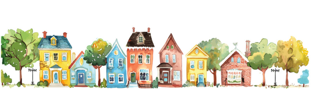 Colorful Row of Watercolor Houses vector
