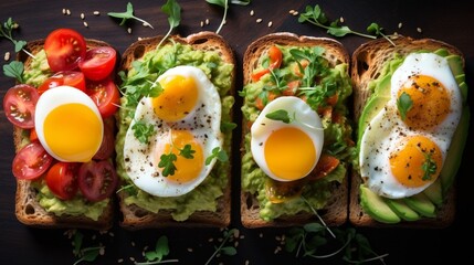 Delicious avocado toast with eggs and tomatoes, a perfect breakfast recipe