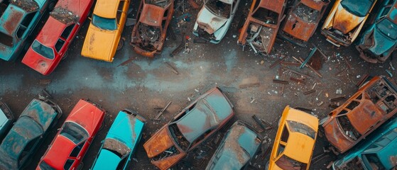 Aerial view of jam-packed vintage car parking lot