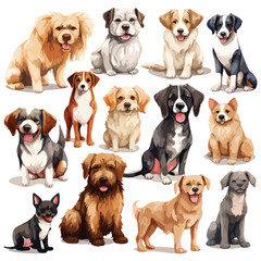 Assorted Dogs Clipart isolated on white background