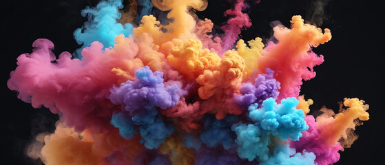 Colorful smoke on a black background, resembling a holy powder explosion.

