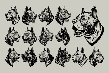 Collection of side view american bully dog head design vector