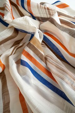 A close up picture of a kitchen towel cloth with orange and brown striped lines texture and pattern, AI Generated.