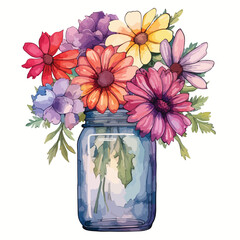 Atercolor Flowers in jar Clipart