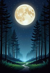A serene forest glade bathed in moonlight  - obrazy, fototapety, plakaty