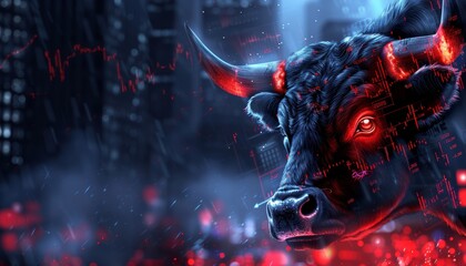 abstract image of an investor bull, trader against the background of quotations, stock exchange concept