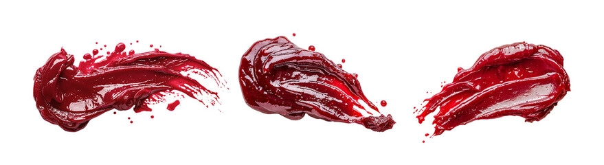 Set of red jam smears on white background