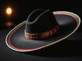 Photograph Of Mexican Sombrero On Bright Black Background
