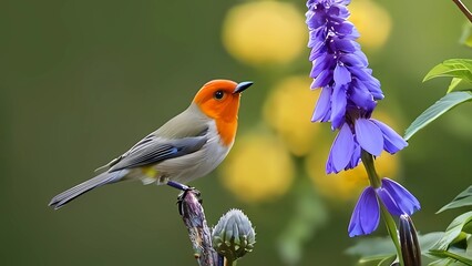 robin on a flower