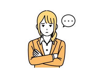 ジト目で睨んで疑う女性会社員のイラスト