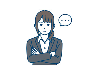 ジト目で睨んで疑う女性会社員のイラスト